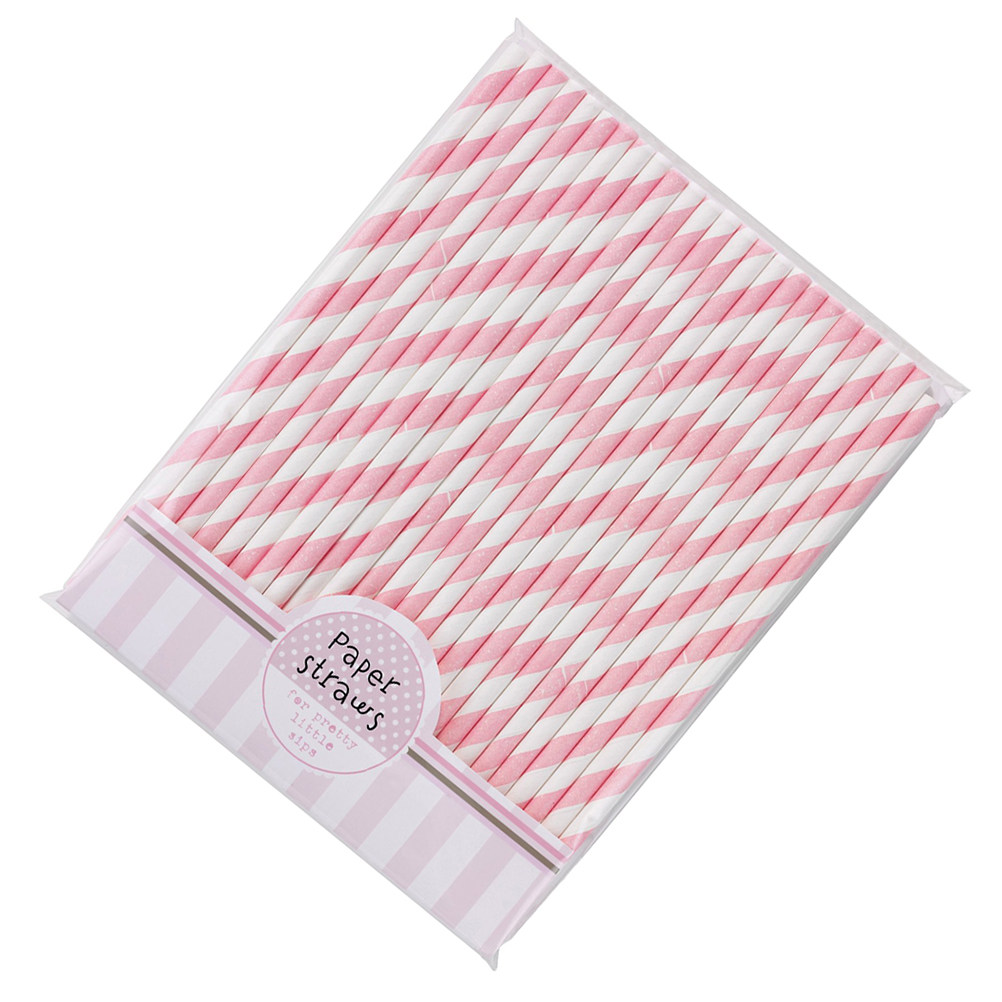 Paper Straw Color - 30 Stück Umweltfreundliche Papier-Streifenstrohhalme in Rosa