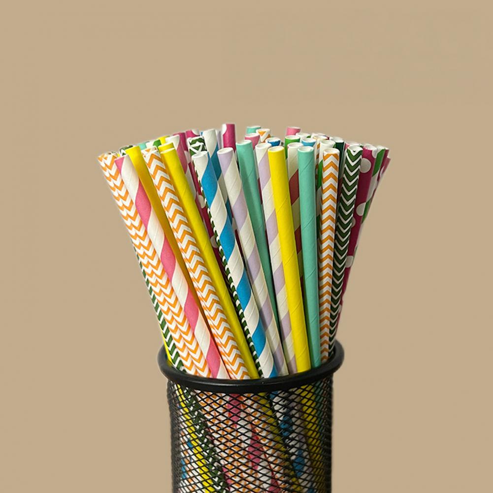 Paper Straw Color - 100 Stück bunt gestreifte Einweg-Trinkhalme, biologisch